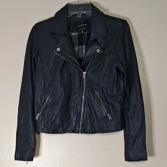 Lucky Brand Black Lamb Leather motor Jacket Size XS